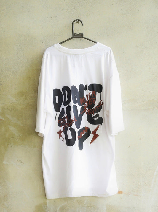 DONT GIVE UP | White - Oversized - Maverick Menswear